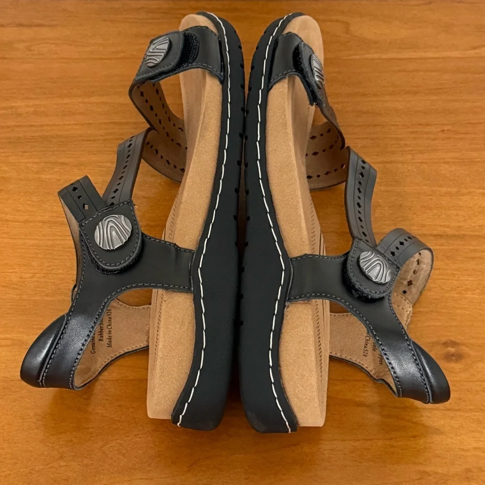 Comfort Black Leather Memory Foam Footbad Sandals EVA Walking Shoes-Biza Melody